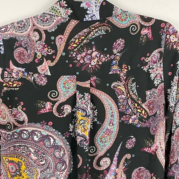 Express Womens Portofino Shirt Black Pink Paisley Print Art Button Up Down sz XS - Picture 4 of 9